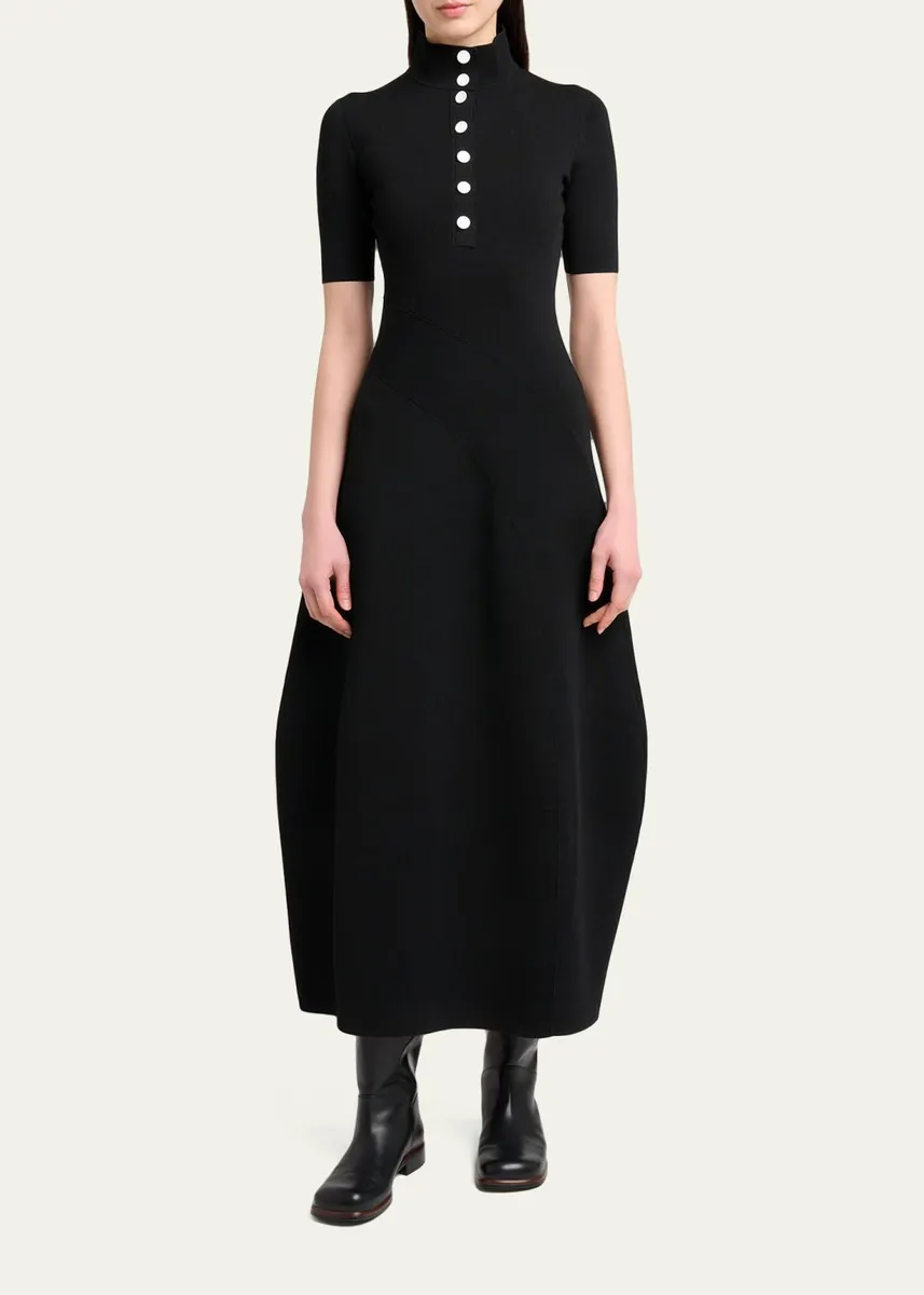 Proenza Schouler Mathilde Short-Sleeve Buttoned Sculptural Midi Dress | Thumbnail 2 Proenza Schouler Mathilde Short-Sleeve Buttoned Sculptural Midi Dress | Thumbnail 2