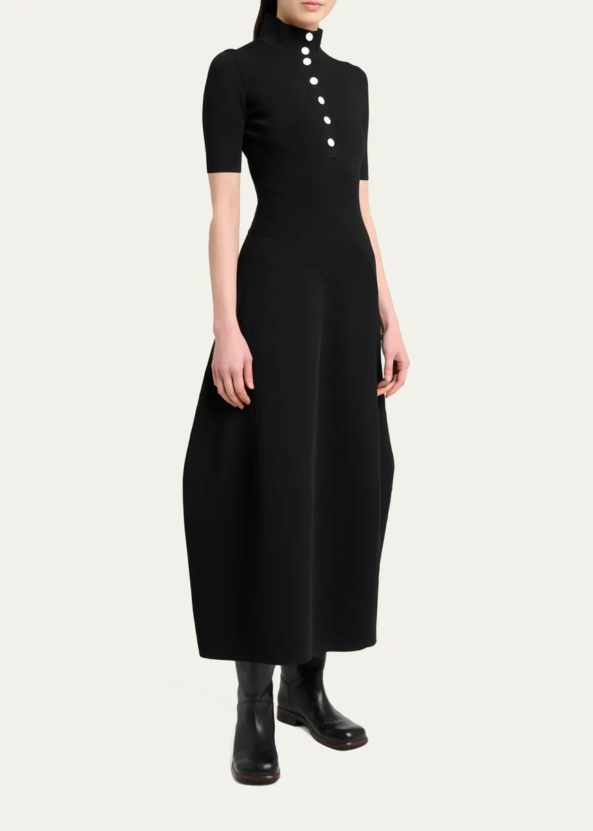 Proenza Schouler Mathilde Short-Sleeve Buttoned Sculptural Midi Dress | Thumbnail 4 Proenza Schouler Mathilde Short-Sleeve Buttoned Sculptural Midi Dress | Thumbnail 4