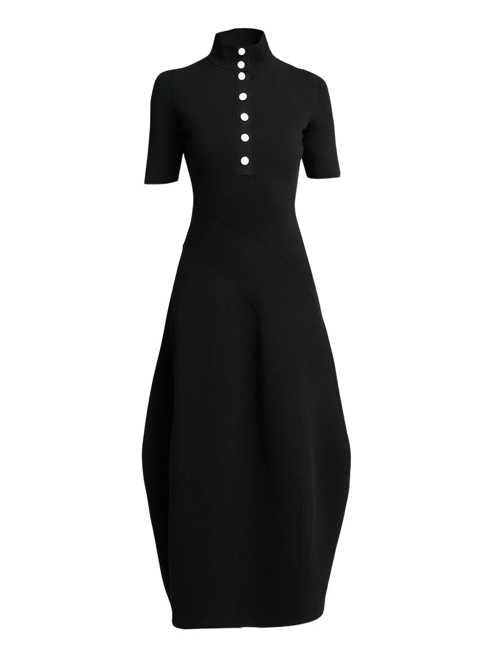 Mathilde Short-Sleeve Buttoned Sculptural Midi Dress