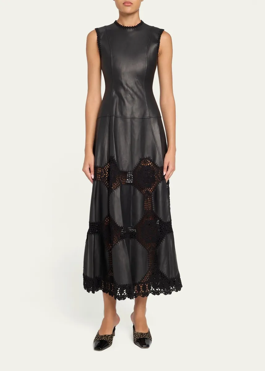 Ulla Johnson Ilana Sleeveless Crochet Knit & Leather Midi Dress | Thumbnail 2 Ulla Johnson Ilana Sleeveless Crochet Knit & Leather Midi Dress | Thumbnail 2