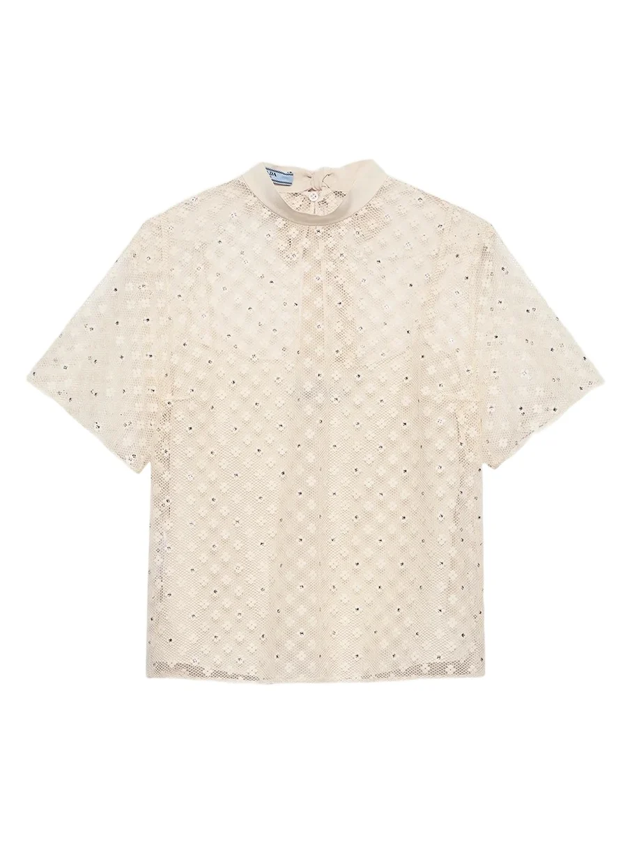 Prada Embellished Floral Mesh Top
