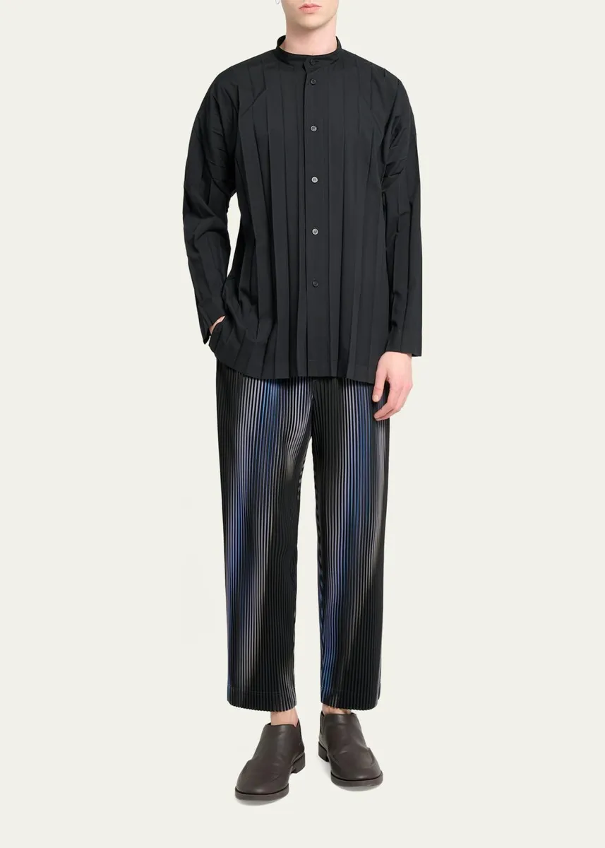 Homme Plissé Issey Miyake Men's Edge Pleated Band-Collar Shirt | Thumbnail 2 Homme Plissé Issey Miyake Men's Edge Pleated Band-Collar Shirt | Thumbnail 2