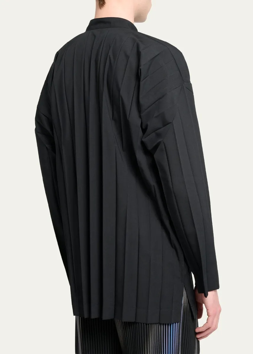 Homme Plissé Issey Miyake Men's Edge Pleated Band-Collar Shirt | Thumbnail 3 Homme Plissé Issey Miyake Men's Edge Pleated Band-Collar Shirt | Thumbnail 3