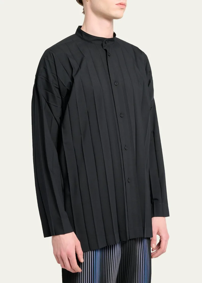 Homme Plissé Issey Miyake Men's Edge Pleated Band-Collar Shirt | Thumbnail 4 Homme Plissé Issey Miyake Men's Edge Pleated Band-Collar Shirt | Thumbnail 4