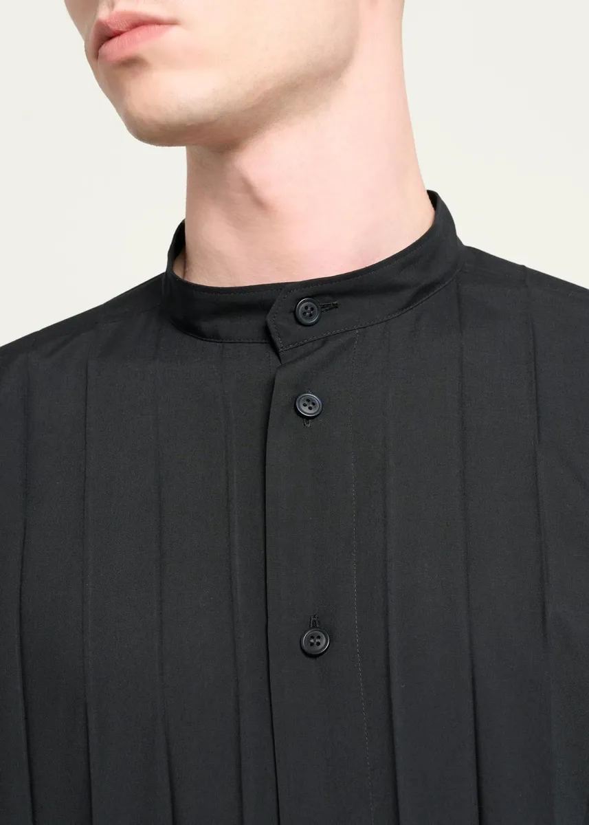 Homme Plissé Issey Miyake Men's Edge Pleated Band-Collar Shirt | Thumbnail 5 Homme Plissé Issey Miyake Men's Edge Pleated Band-Collar Shirt | Thumbnail 5