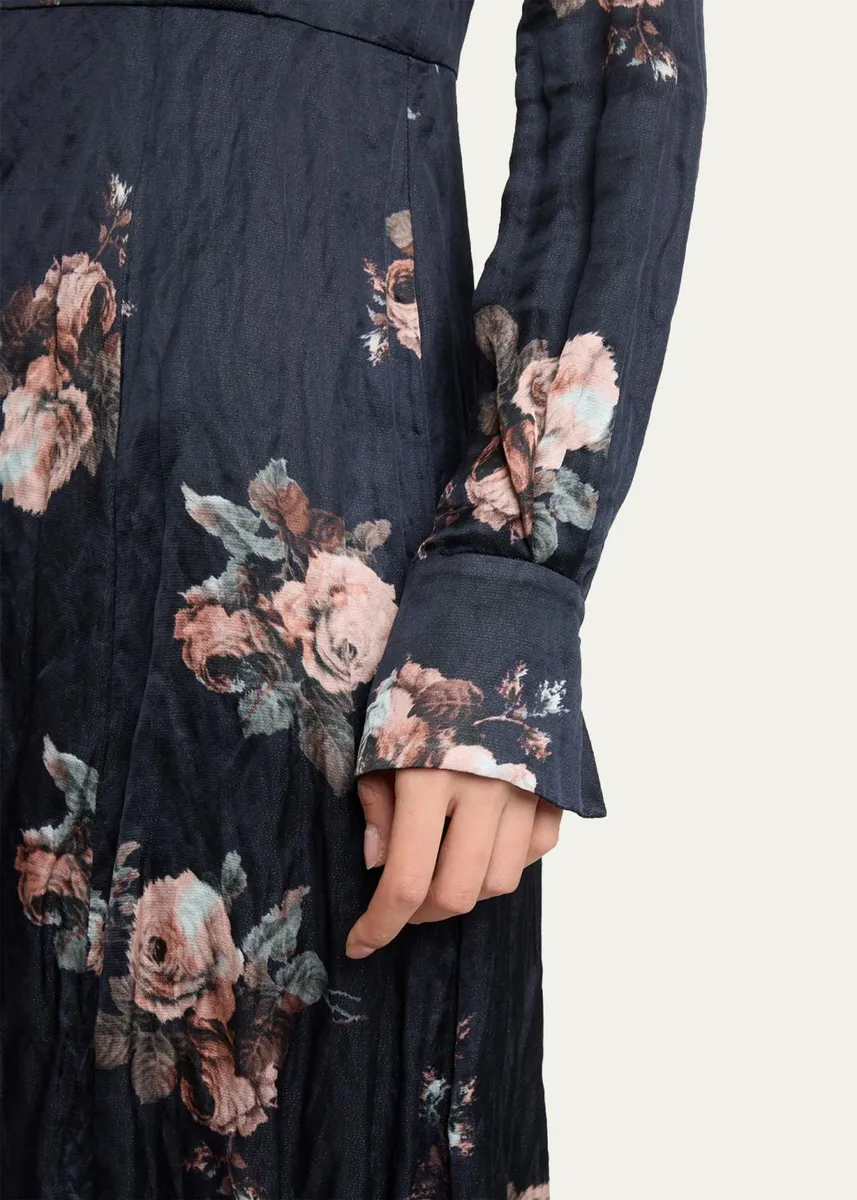 Erdem Floral Crushed Satin Crewneck Midi Dress | Thumbnail 5 Erdem Floral Crushed Satin Crewneck Midi Dress | Thumbnail 5