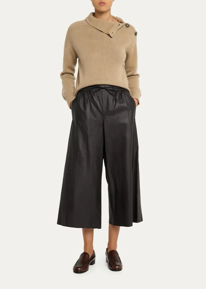 Yves Salomon Wide Lambskin Leather Culottes | Thumbnail 2