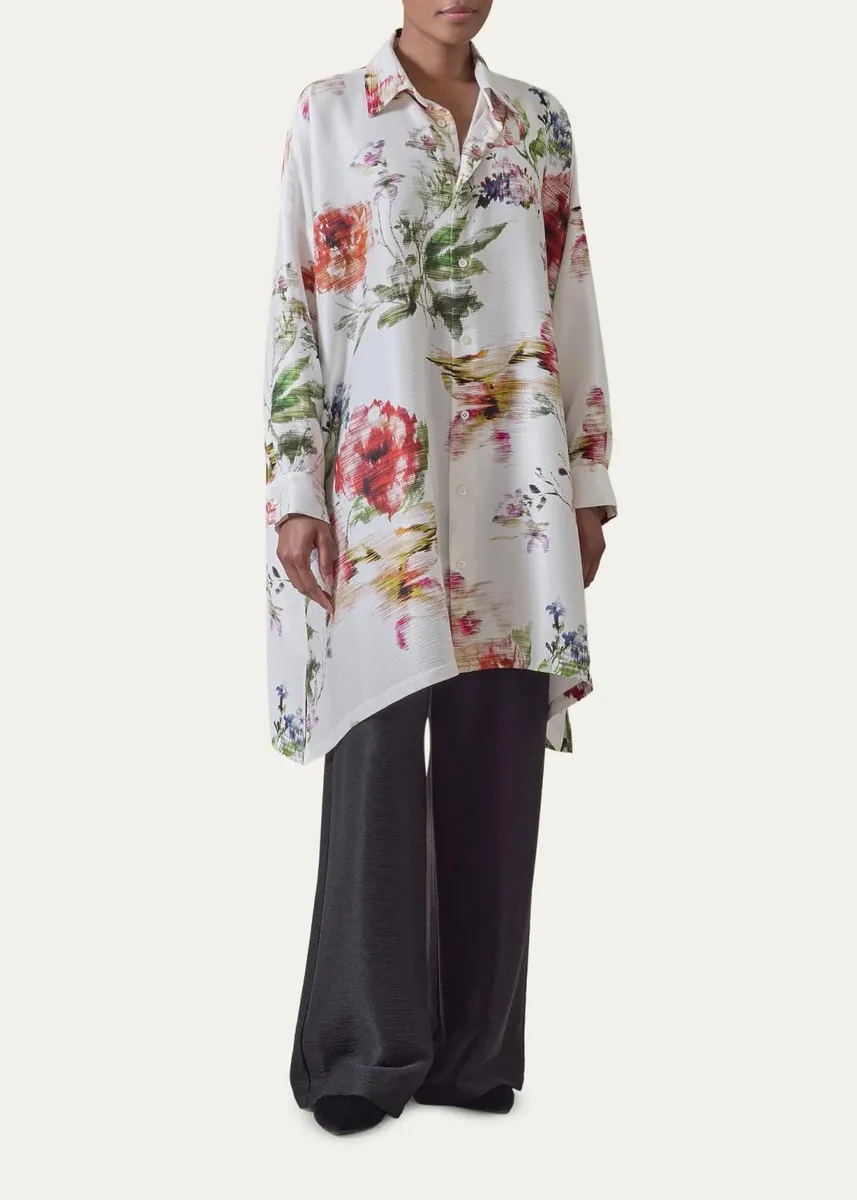 Eskandar Wide A-Line Shirt With Collar - Long Plus Length | Thumbnail 2 Eskandar Wide A-Line Shirt With Collar - Long Plus Length | Thumbnail 2