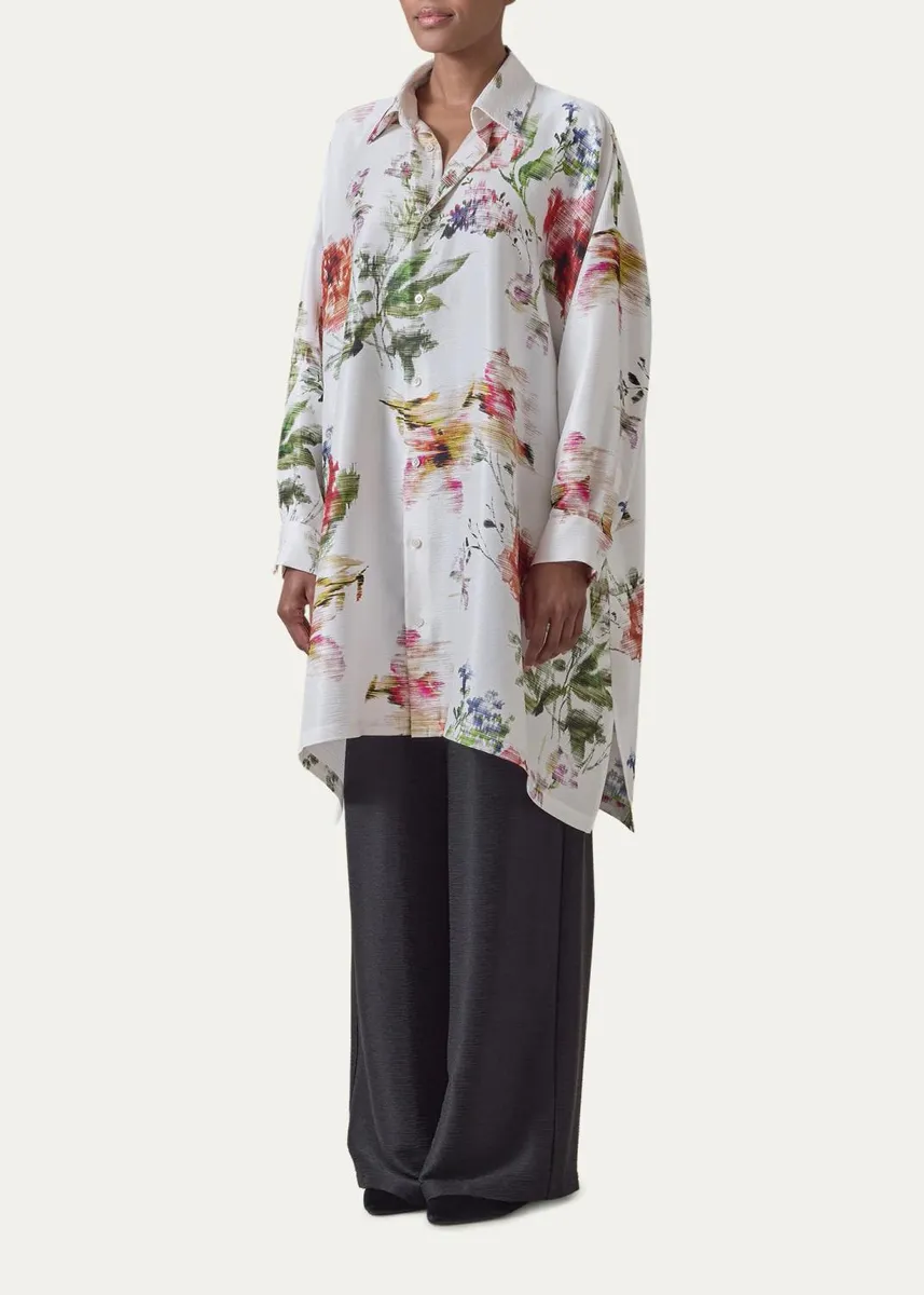Eskandar Wide A-Line Shirt With Collar - Long Plus Length | Thumbnail 4 Eskandar Wide A-Line Shirt With Collar - Long Plus Length | Thumbnail 4