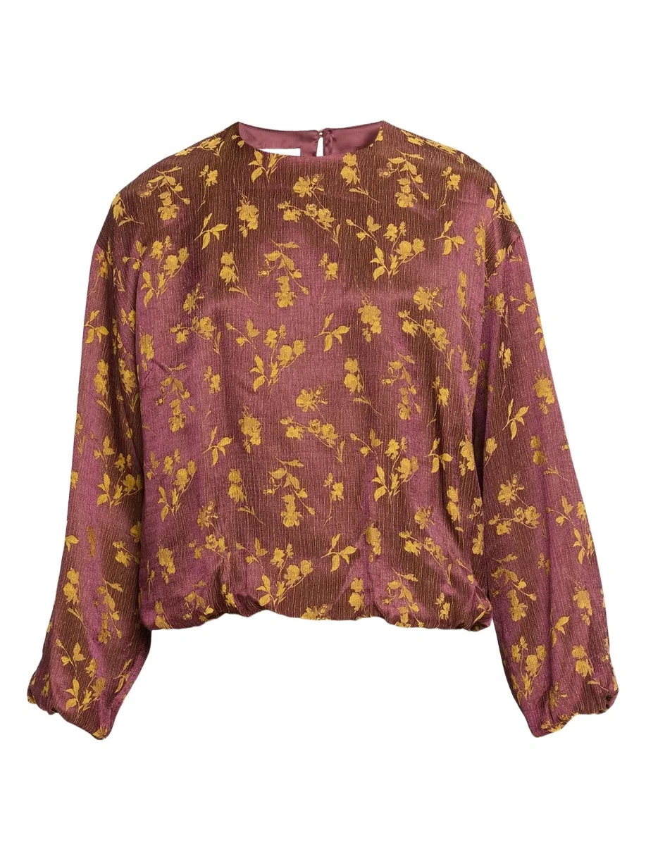 Long-Sleeve Floral Jacquard Balloon Top Long-Sleeve Floral Jacquard Balloon Top