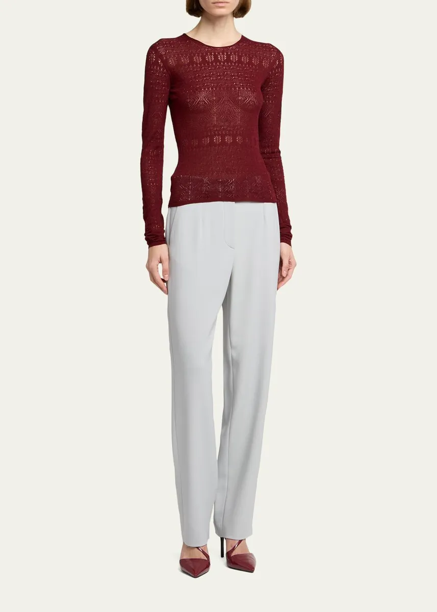 Giorgio Armani Pointelle-Knit Crewneck Sweater | Thumbnail 2 Giorgio Armani Pointelle-Knit Crewneck Sweater | Thumbnail 2