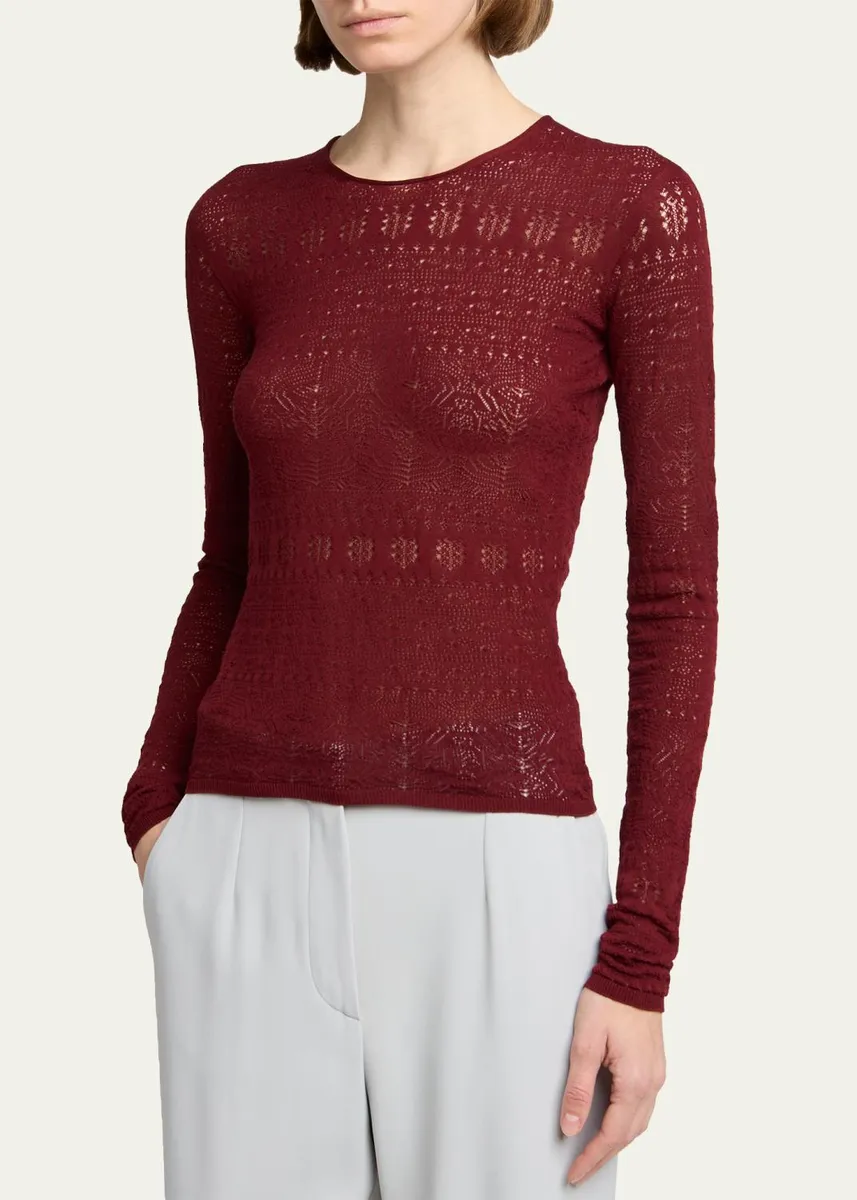 Giorgio Armani Pointelle-Knit Crewneck Sweater | Thumbnail 4 Giorgio Armani Pointelle-Knit Crewneck Sweater | Thumbnail 4