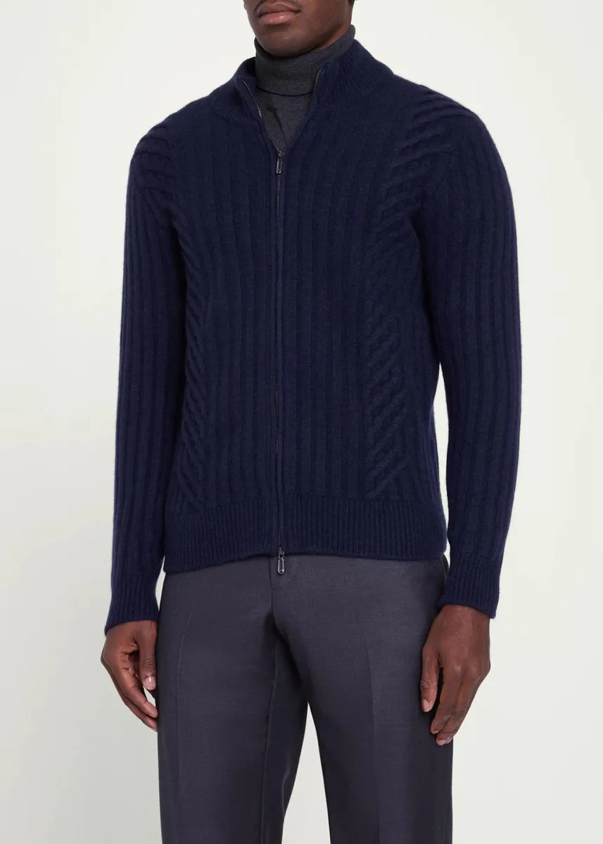 Cesare Attolini Men's Rib-Knit Cashmere Jacket | Thumbnail 4 Cesare Attolini Men's Rib-Knit Cashmere Jacket | Thumbnail 4