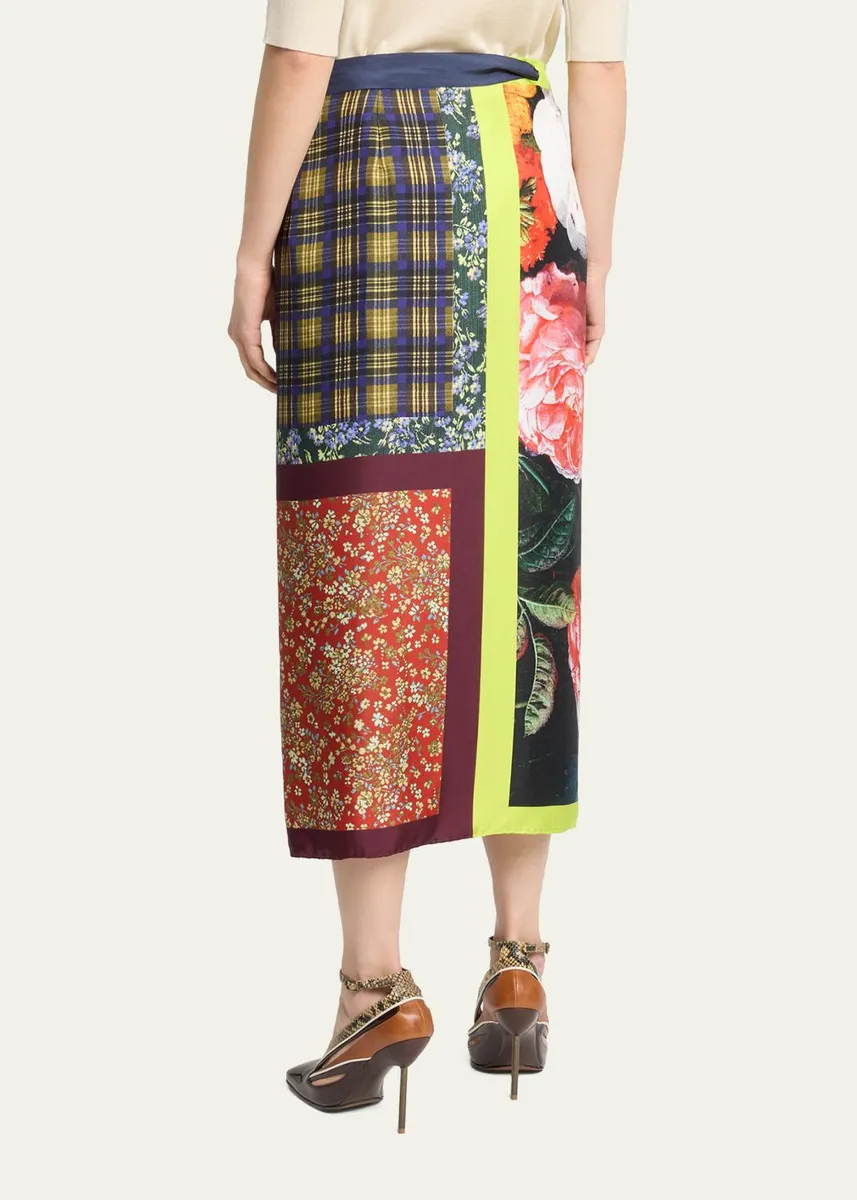 Dries Van Noten Mixed-Print Silk Midi Wrap Skirt | Thumbnail 3