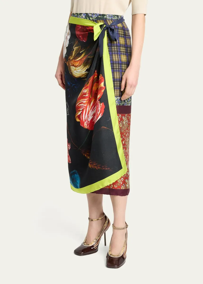 Dries Van Noten Mixed-Print Silk Midi Wrap Skirt | Thumbnail 4