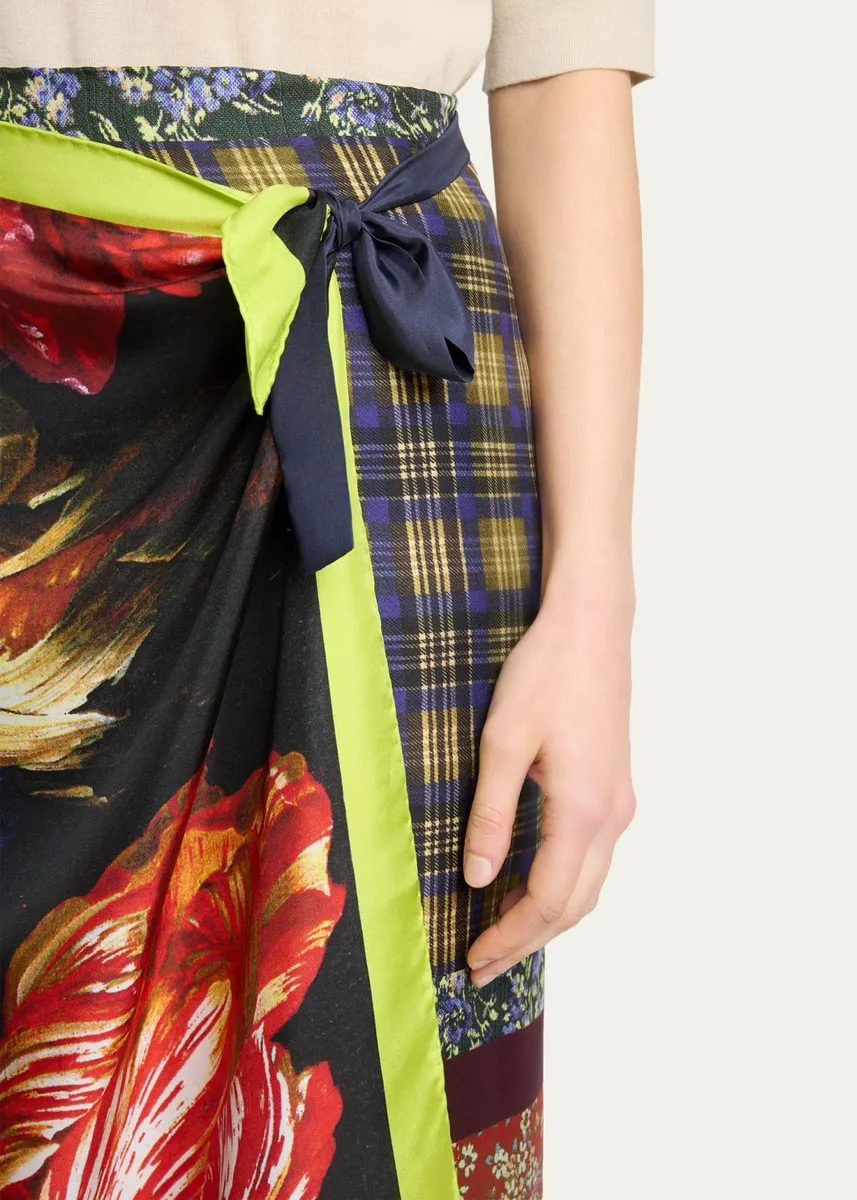 Dries Van Noten Mixed-Print Silk Midi Wrap Skirt | Thumbnail 5