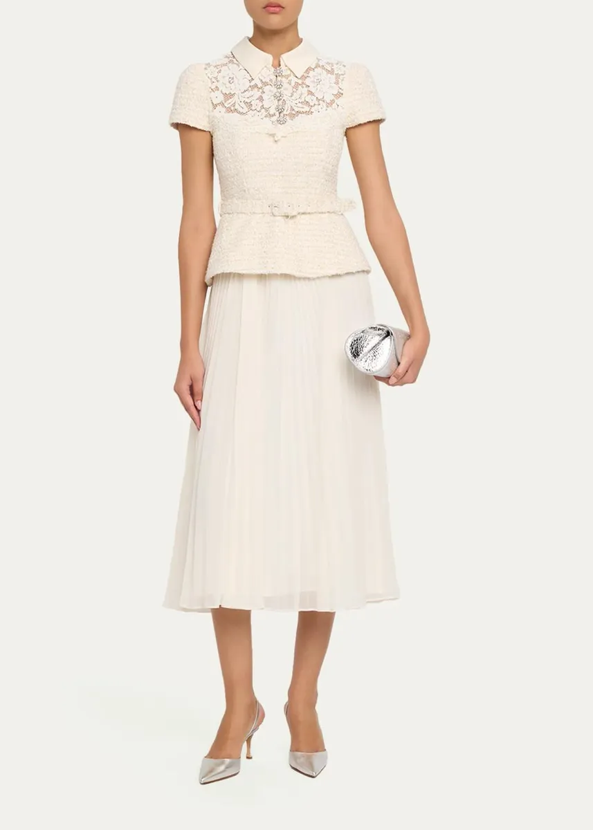 Self-Portrait Lace Boucle Midi Dress | Thumbnail 2 Self-Portrait Lace Boucle Midi Dress | Thumbnail 2