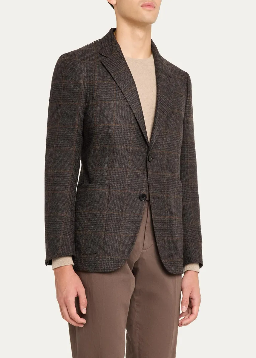 Zegna Men's Oasi Cashmere Plaid Single-Breasted Sport Coat | Thumbnail 4 Zegna Men's Oasi Cashmere Plaid Single-Breasted Sport Coat | Thumbnail 4