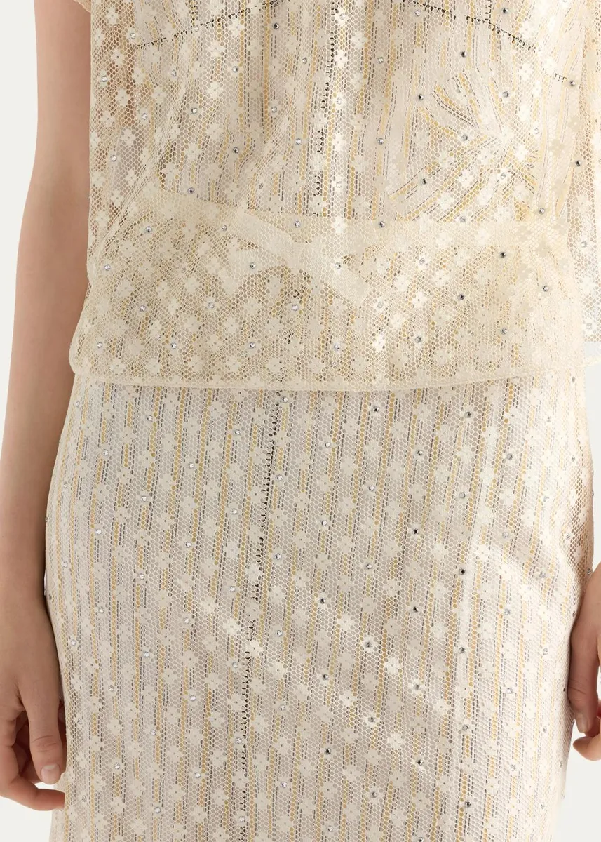 Prada Embellished Floral Mesh A-Line Skirt | Thumbnail 4