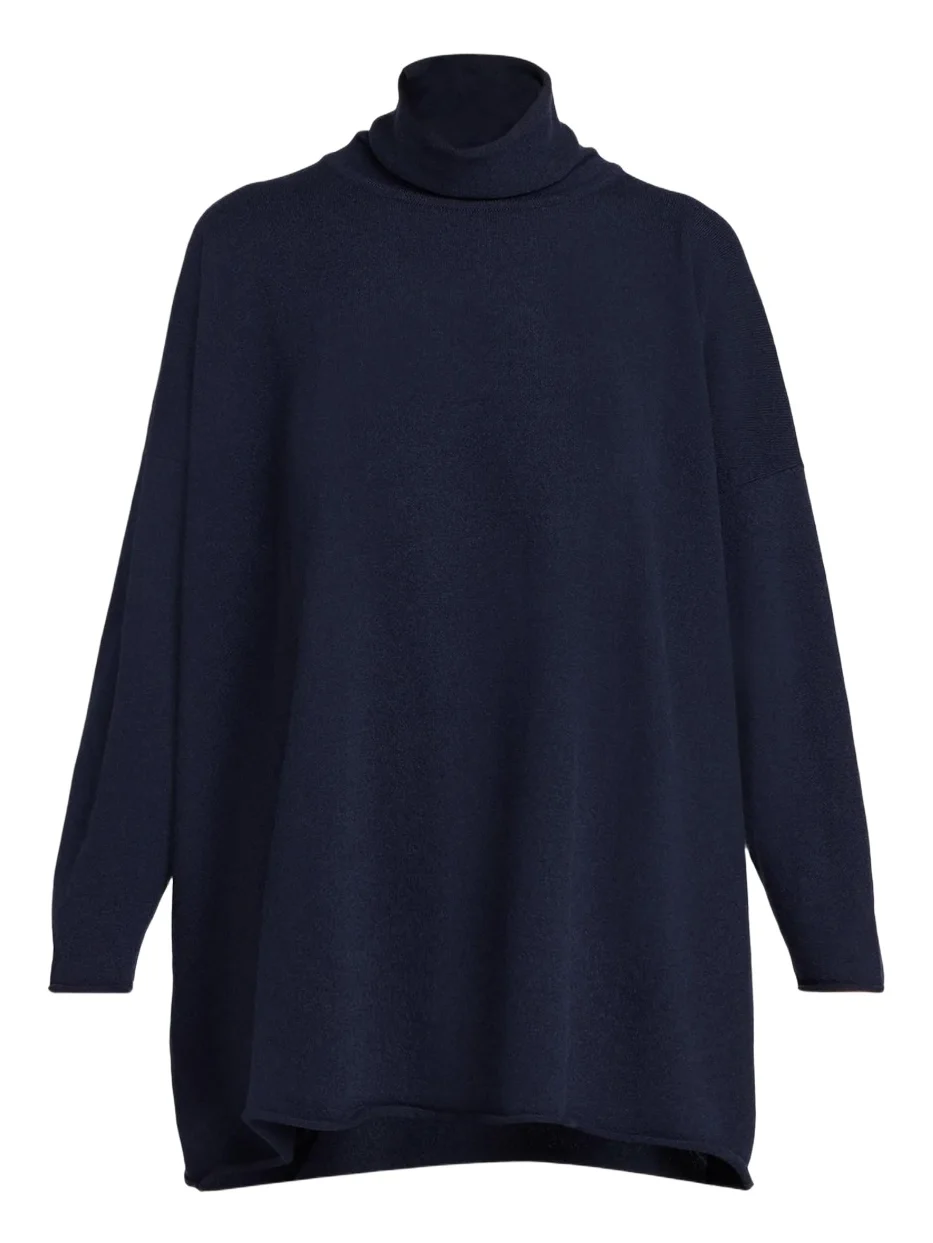 Cashmere A-Line Scrunch Neck Sweater - Long Length Cashmere A-Line Scrunch Neck Sweater - Long Length