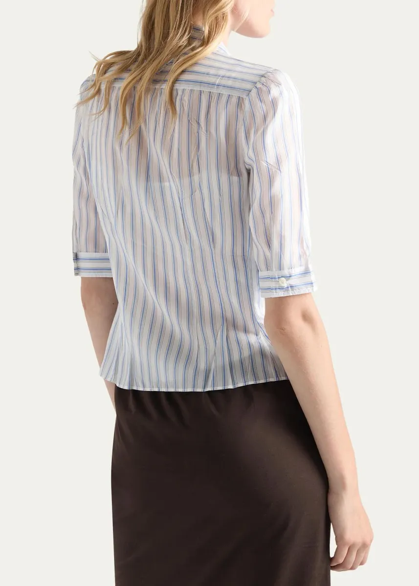 Prada Striped Cupro Short-Sleeve Shirt | Thumbnail 3 Prada Striped Cupro Short-Sleeve Shirt | Thumbnail 3