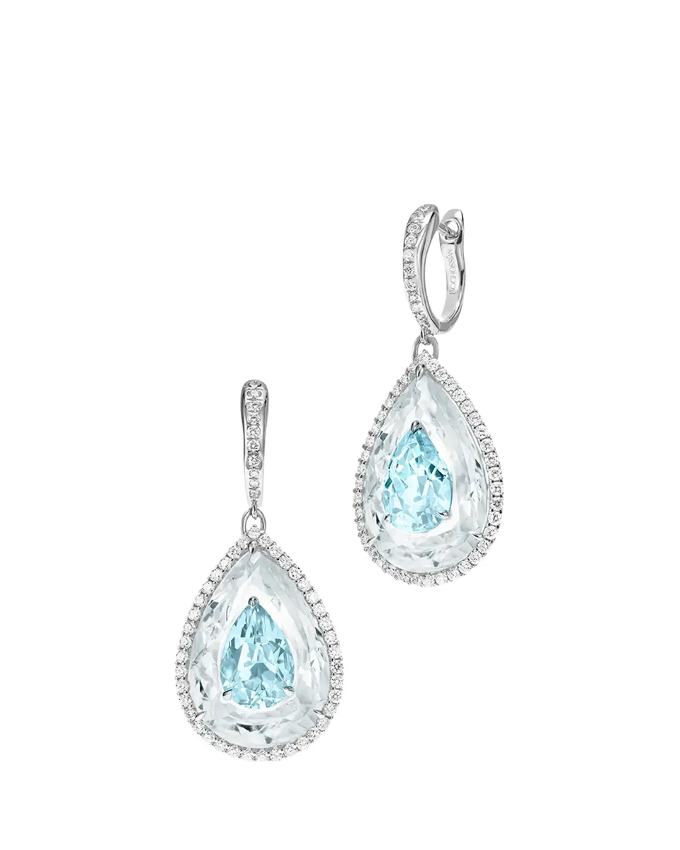Boghossian 18K White Gold Diamond, Aquamarine, and Rock Crystal Inlay Shine Earrings | Thumbnail 2 Boghossian 18K White Gold Diamond, Aquamarine, and Rock Crystal Inlay Shine Earrings | Thumbnail 2