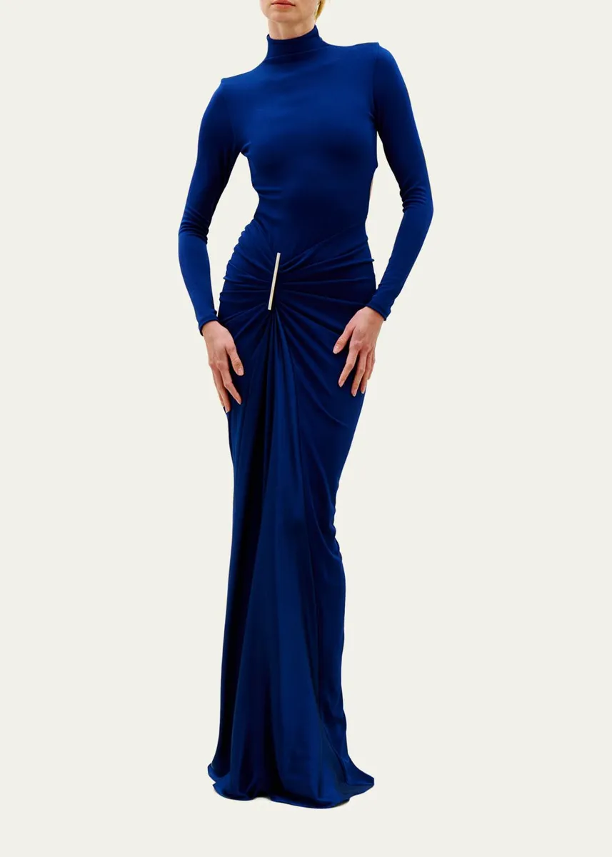 Silvia Tcherassi Lena Mock-Neck Ruched Jersey Slit Maxi Dress | Thumbnail 2