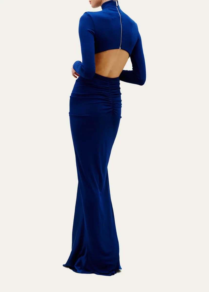 Silvia Tcherassi Lena Mock-Neck Ruched Jersey Slit Maxi Dress | Thumbnail 3