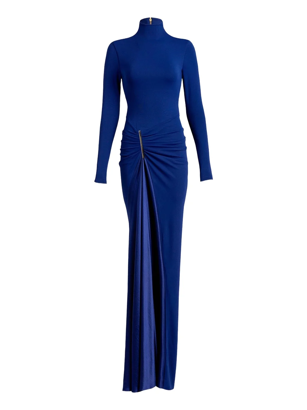 Lena Mock-Neck Ruched Jersey Slit Maxi Dress Lena Mock-Neck Ruched Jersey Slit Maxi Dress