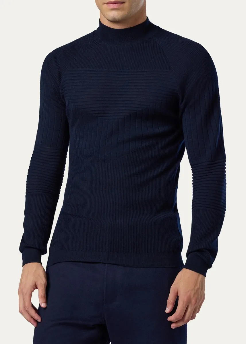 Sease Men's Wool Multi-Stitch Mock Neck Sweater | Thumbnail 3