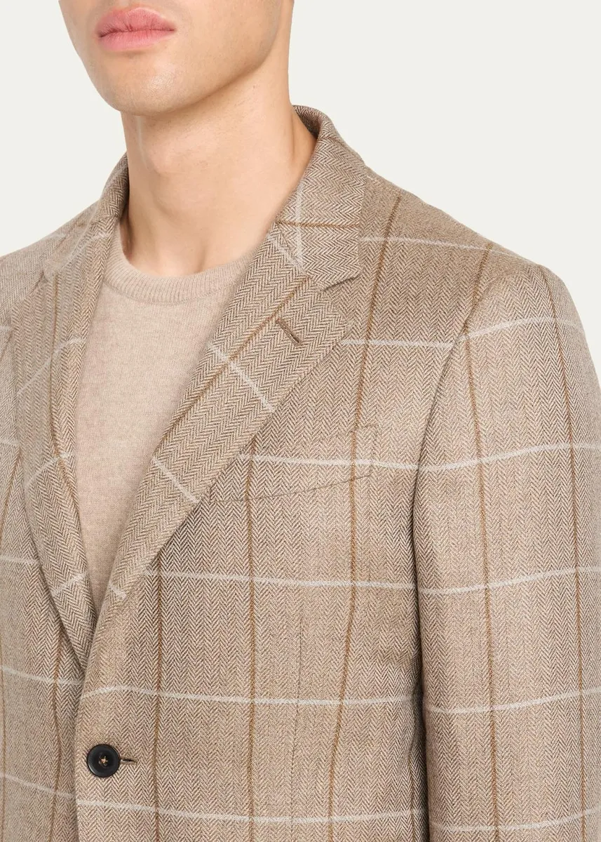 Zegna Men's Cashmere Grid Check Sport Coat | Thumbnail 5