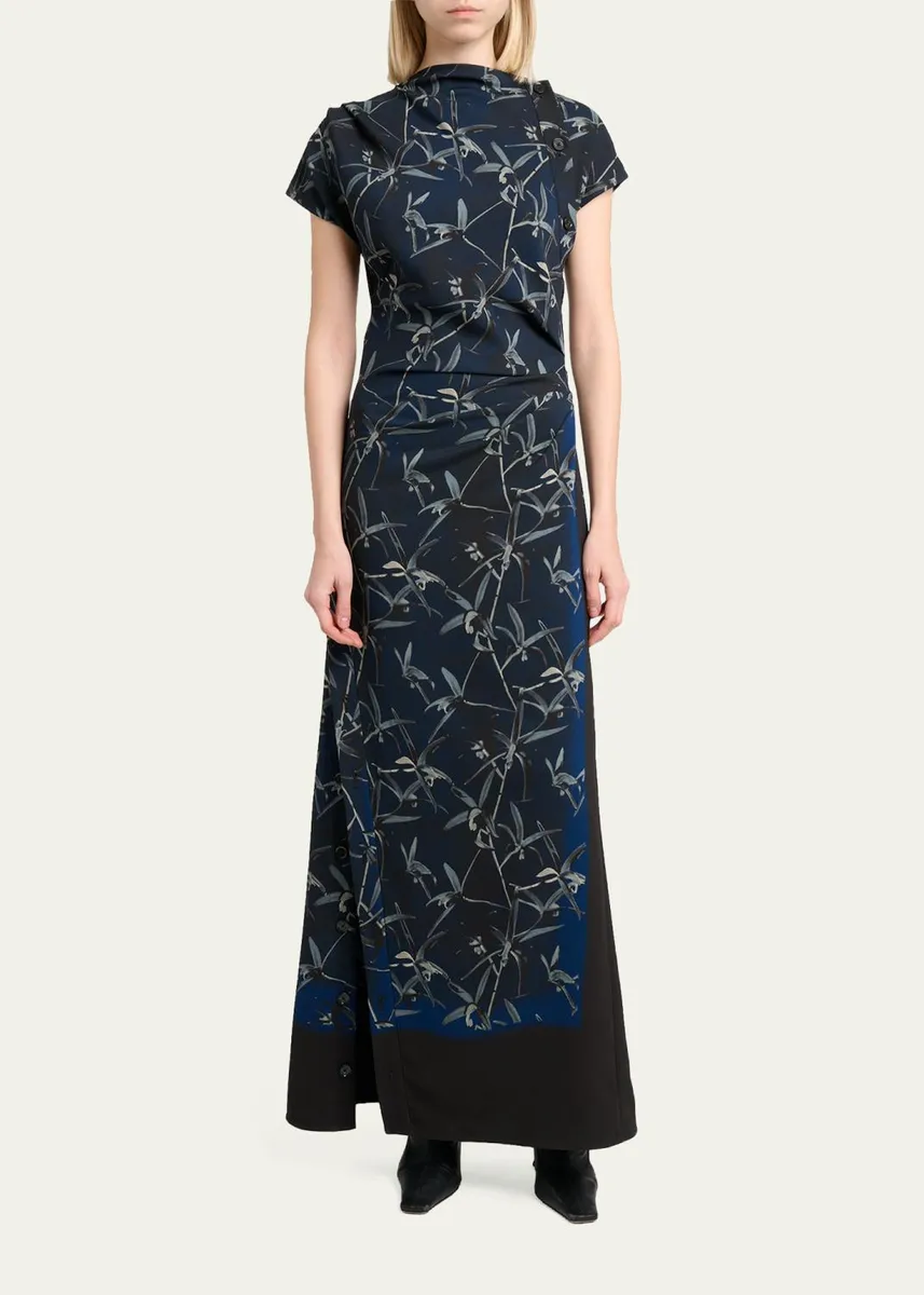 Proenza Schouler Anais Floral-Print Gathered Button-Side Maxi Dress | Thumbnail 2 Proenza Schouler Anais Floral-Print Gathered Button-Side Maxi Dress | Thumbnail 2