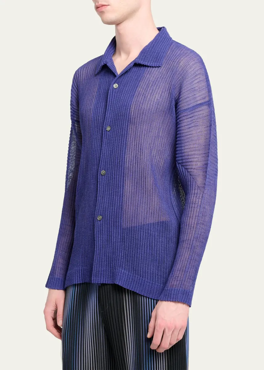 Homme Plissé Issey Miyake Men's Rustic Mesh Button-Down Shirt | Thumbnail 4 Homme Plissé Issey Miyake Men's Rustic Mesh Button-Down Shirt | Thumbnail 4