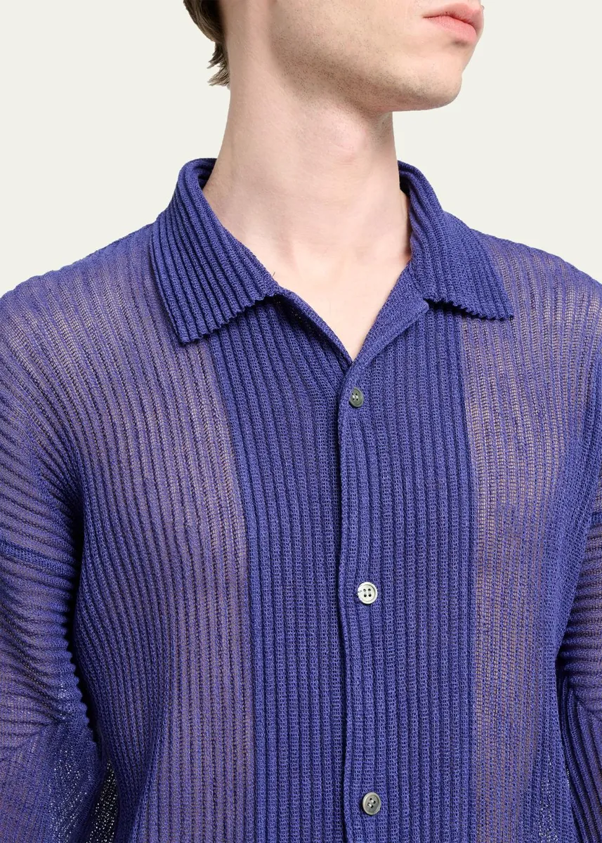 Homme Plissé Issey Miyake Men's Rustic Mesh Button-Down Shirt | Thumbnail 5 Homme Plissé Issey Miyake Men's Rustic Mesh Button-Down Shirt | Thumbnail 5