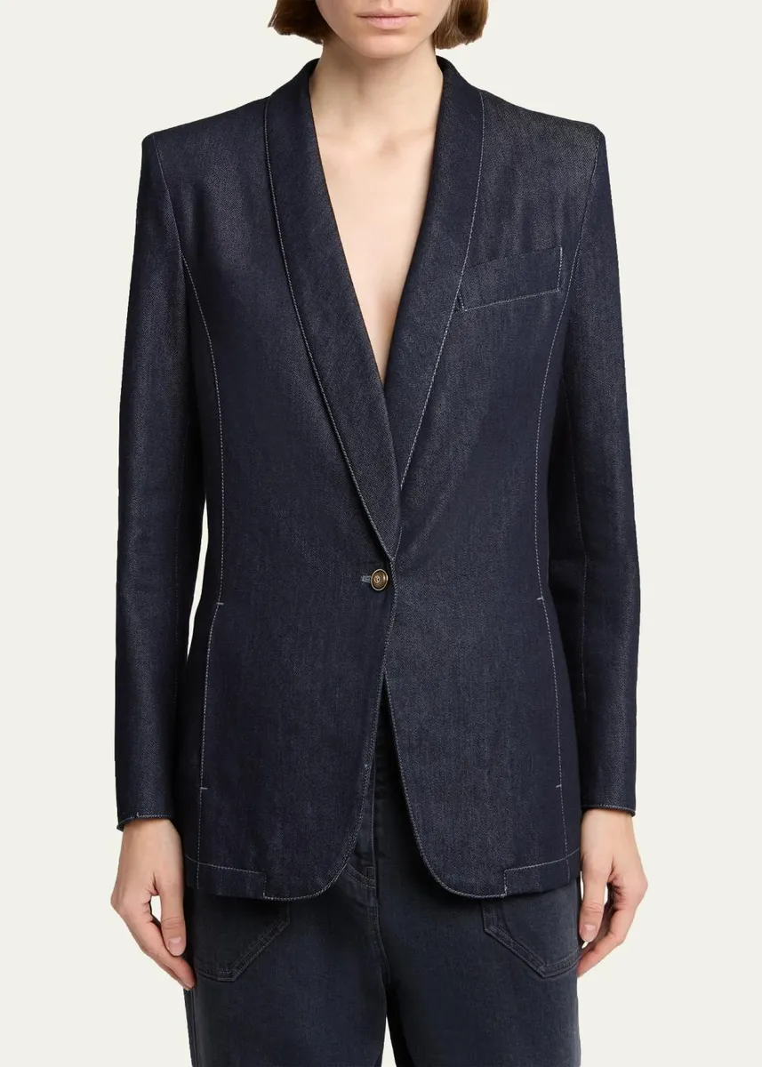 Giorgio Armani Single-Button Denim Blazer | Thumbnail 4 Giorgio Armani Single-Button Denim Blazer | Thumbnail 4