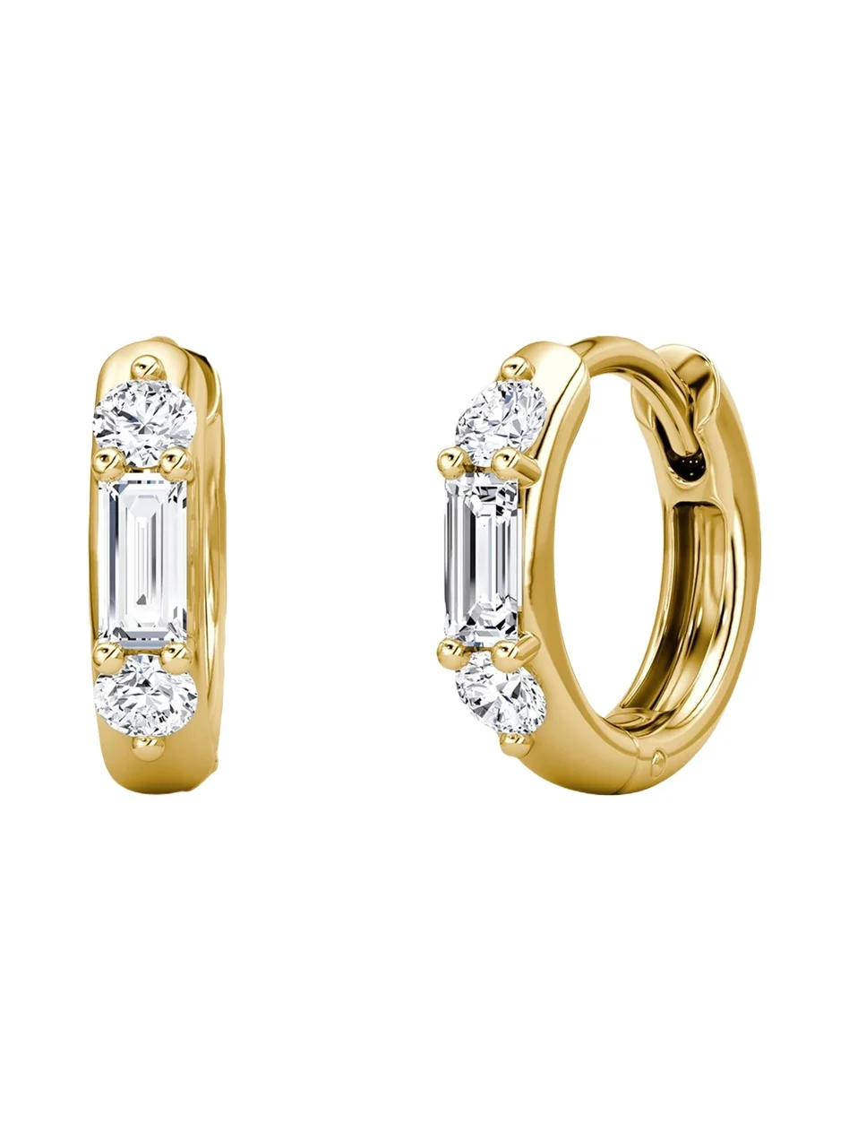 VRAI 14K Yellow Gold Lab-Grown Diamond 3-Stone Huggie Earrings