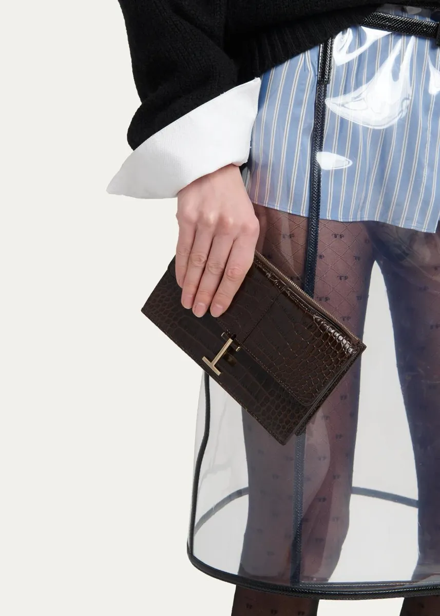 Tom Ford Small Croc-Embossed Leather Clutch Bag | Thumbnail 2