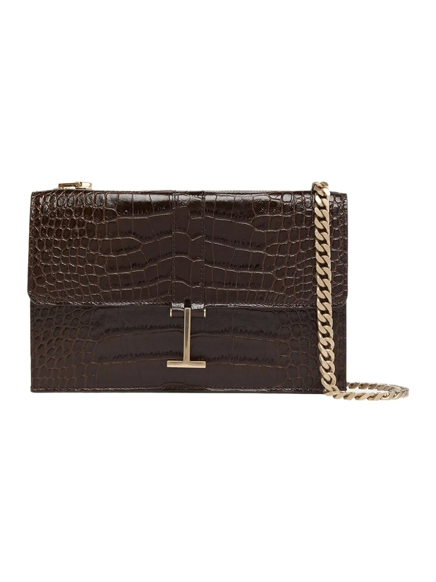 Small Croc-Embossed Leather Clutch Bag