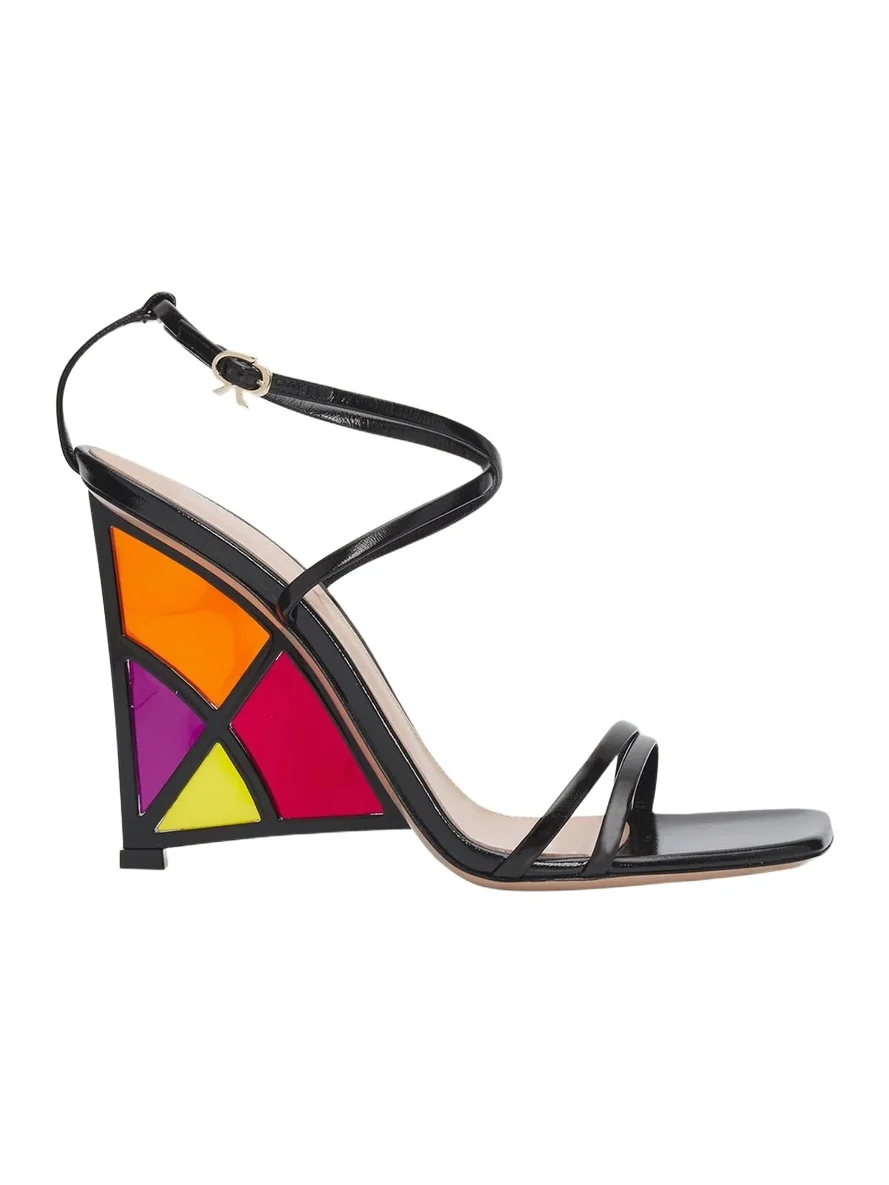 Gianvito Rossi 105mm Patent Leather Stained-Glass Wedge Sandals