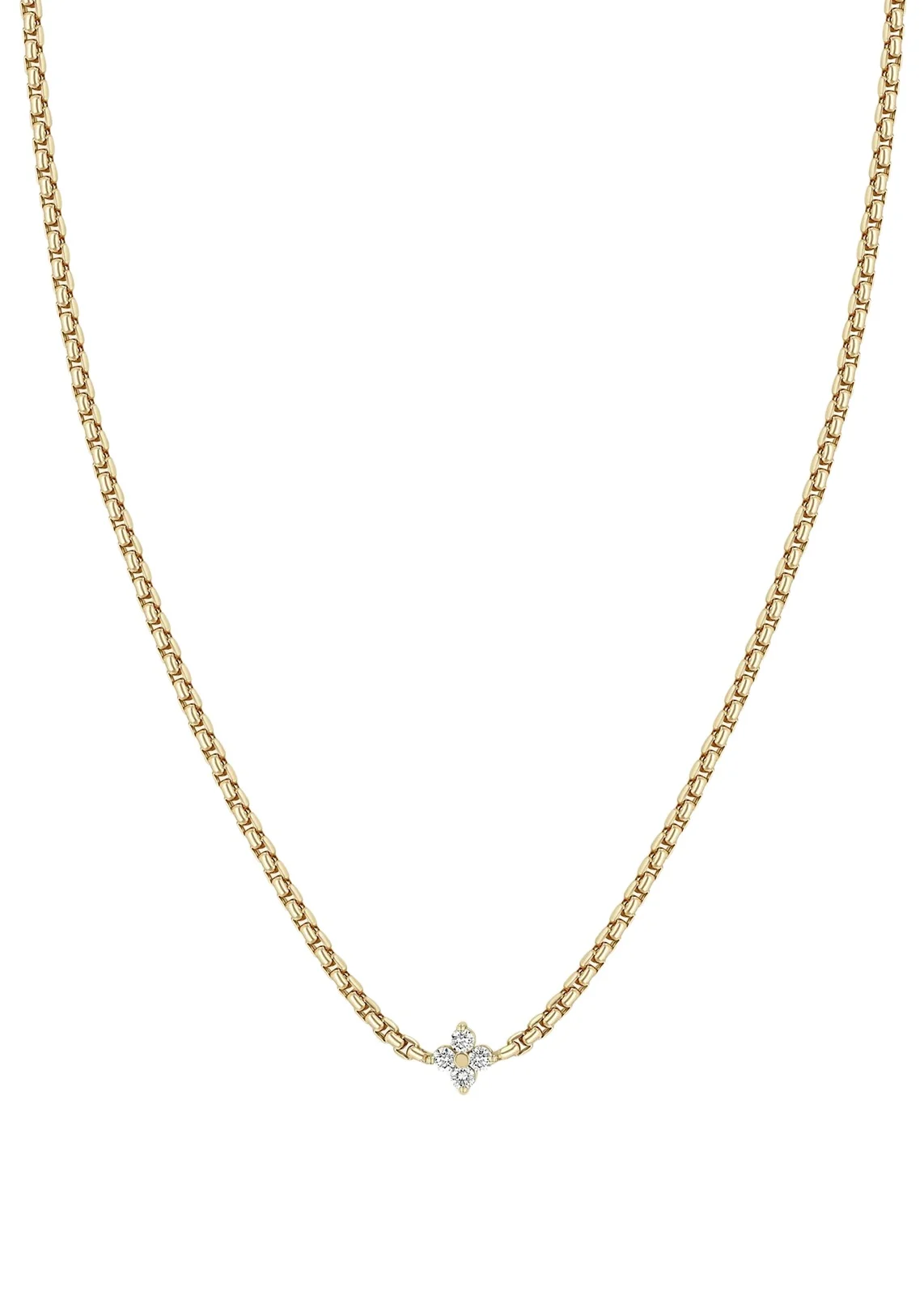 14K Diamond Quad 1 Station Necklace, 2mm