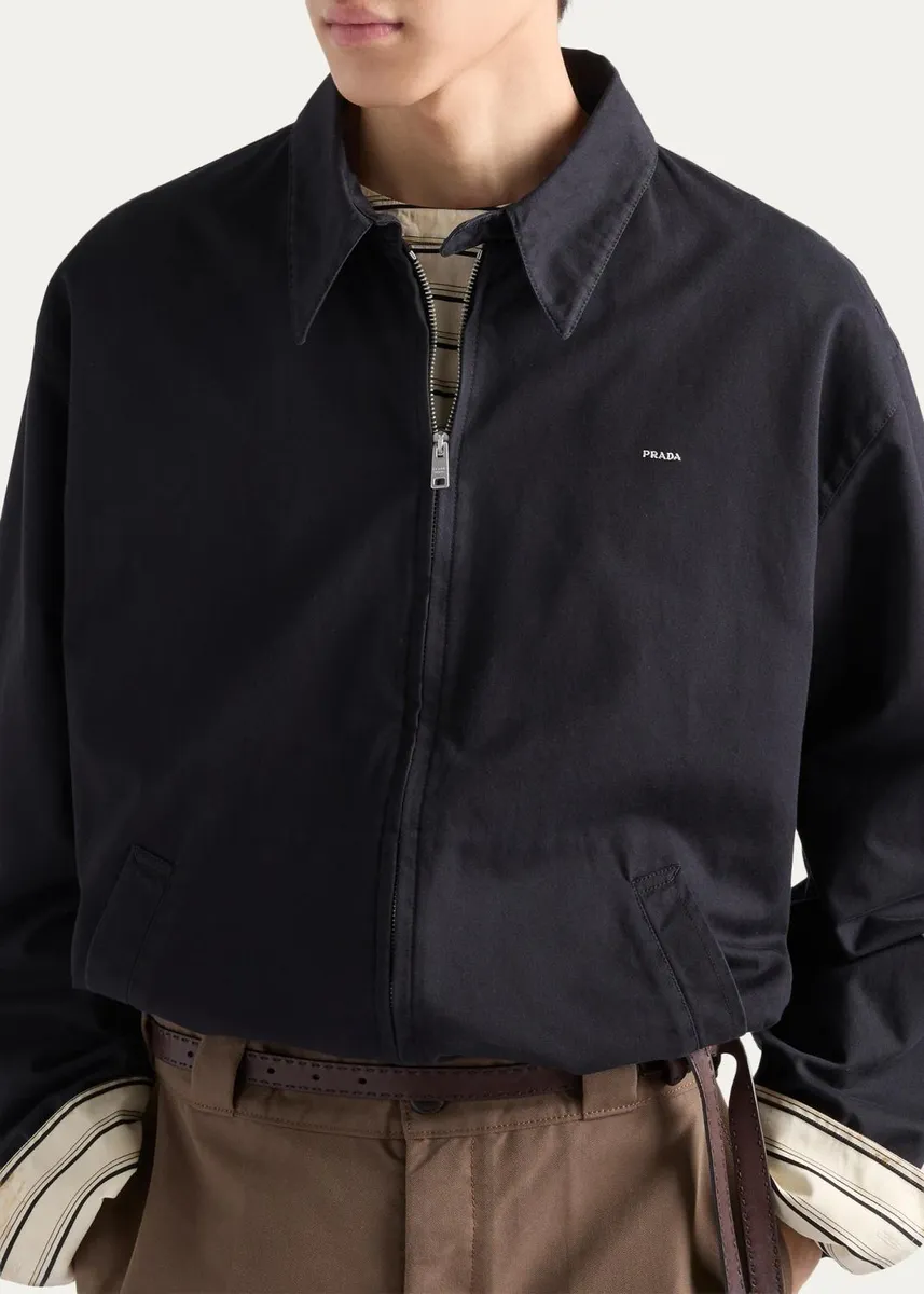 Prada Men's Cotton Poplin Zip-Front Jacket | Thumbnail 4 Prada Men's Cotton Poplin Zip-Front Jacket | Thumbnail 4