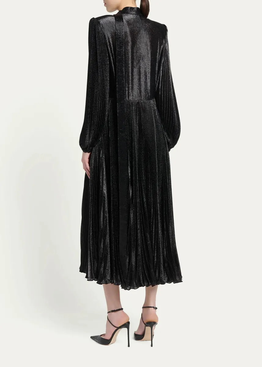 Tom Ford Soleil Metallic Silk Charmeuse Plisse Neck-Tie Midi Dress | Thumbnail 3 Tom Ford Soleil Metallic Silk Charmeuse Plisse Neck-Tie Midi Dress | Thumbnail 3