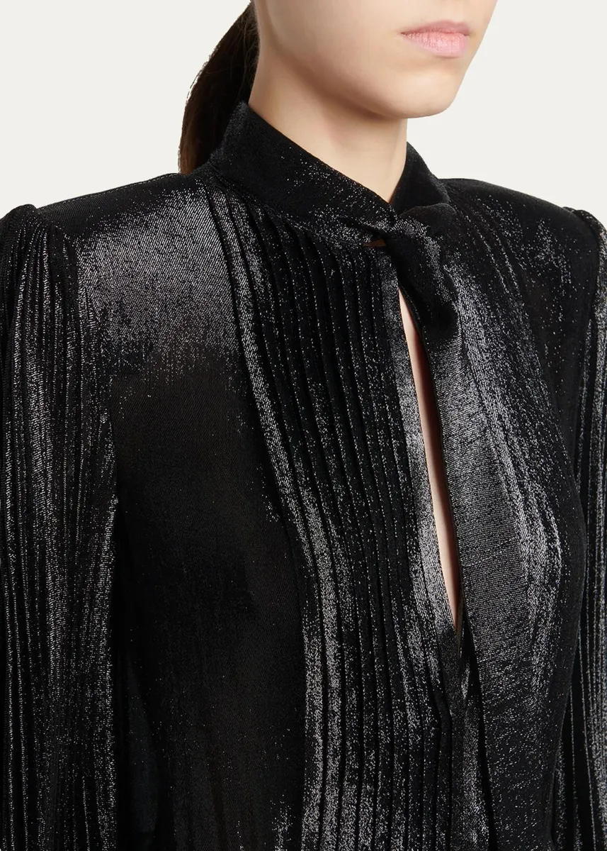 Tom Ford Soleil Metallic Silk Charmeuse Plisse Neck-Tie Midi Dress | Thumbnail 5 Tom Ford Soleil Metallic Silk Charmeuse Plisse Neck-Tie Midi Dress | Thumbnail 5