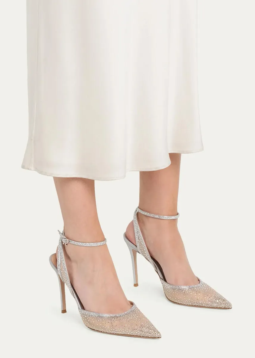 Gianvito Rossi 95mm Crystal Organza Ankle-Strap Pumps | Thumbnail 2