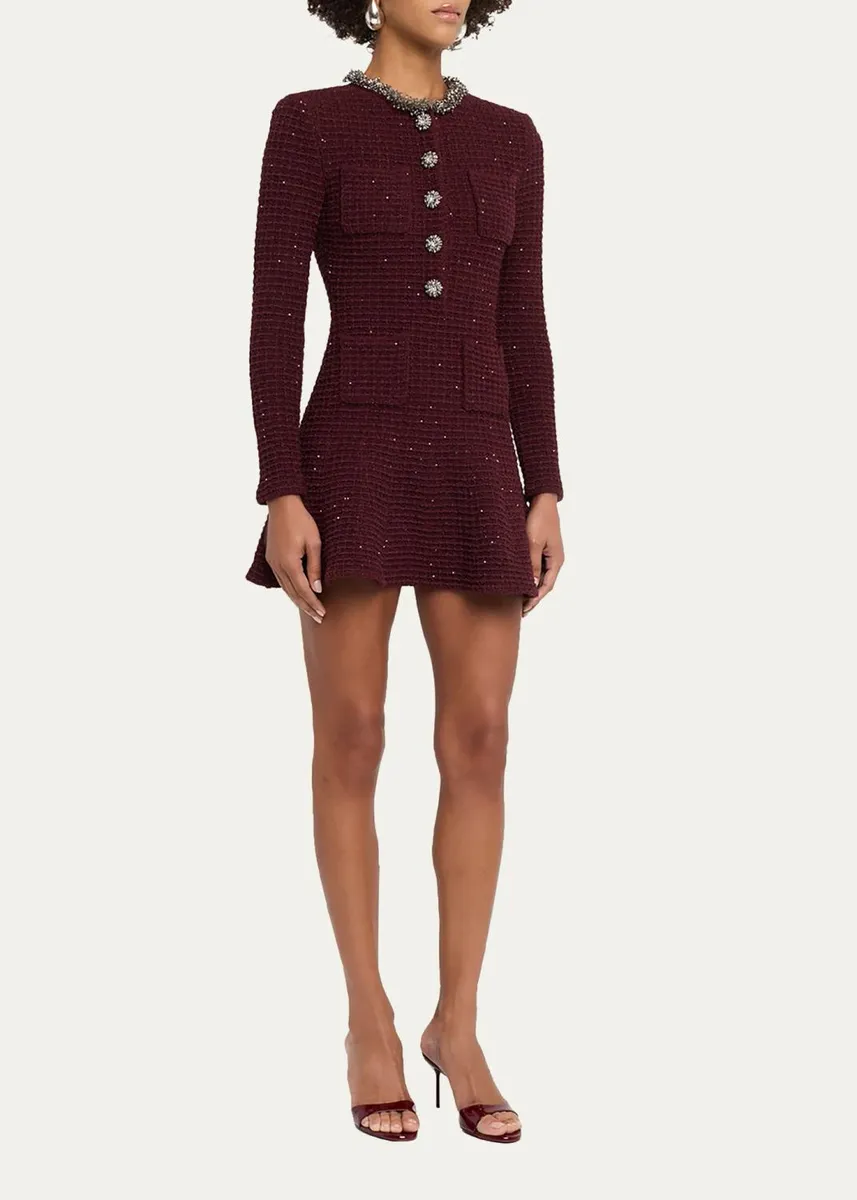 Self-Portrait Metallic Boucle-Knit Mini Dress | Thumbnail 4