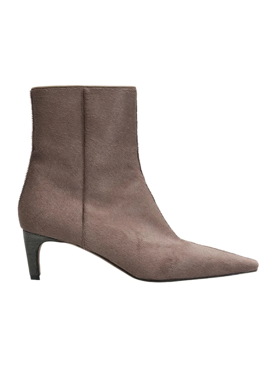Brunello Cucinelli 50mm Monili-Heel Calf Hair Ankle Boots
