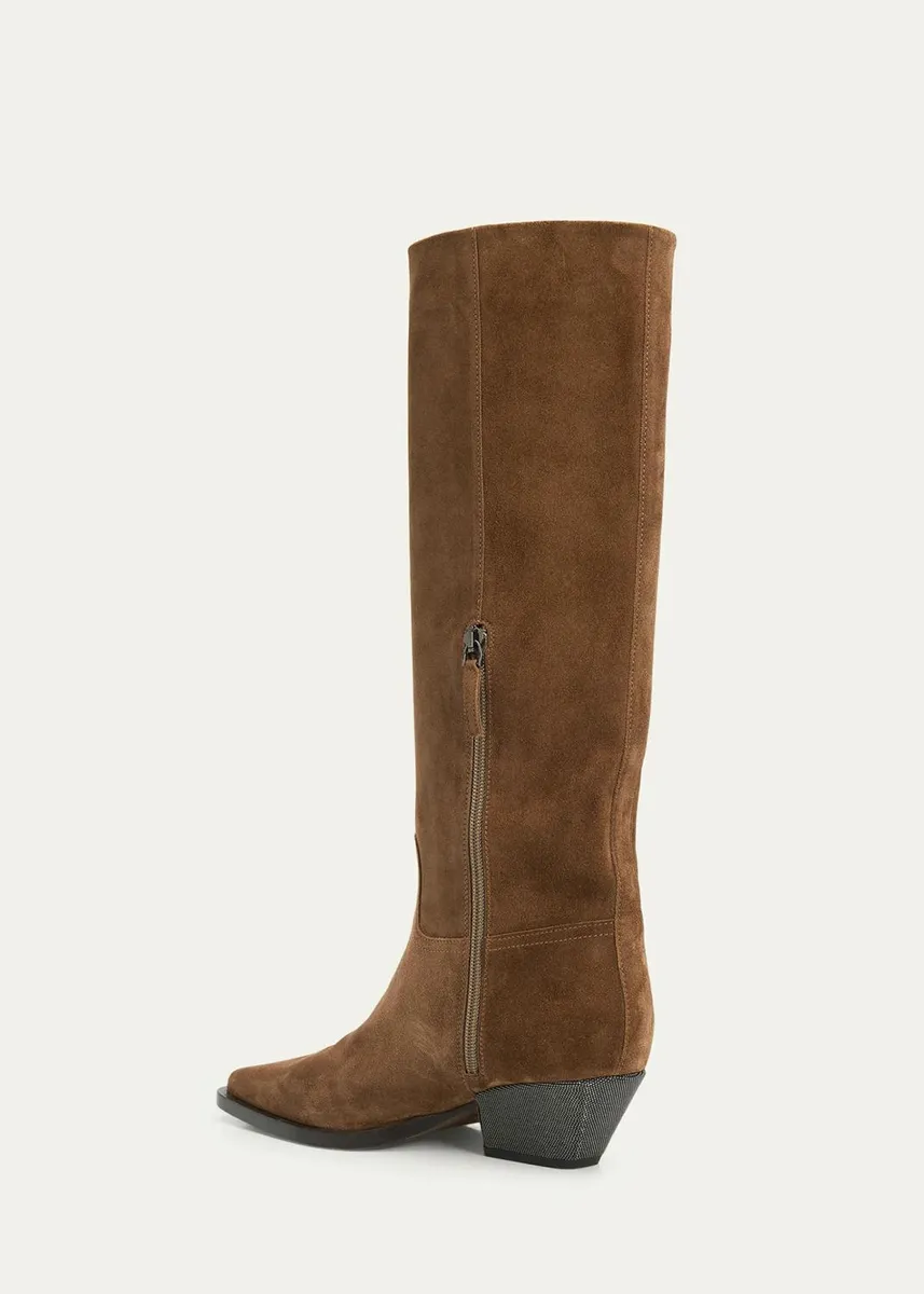 Brunello Cucinelli 25mm Monili-Heel Suede Knee-High Boots | Thumbnail 6 Brunello Cucinelli 25mm Monili-Heel Suede Knee-High Boots | Thumbnail 6