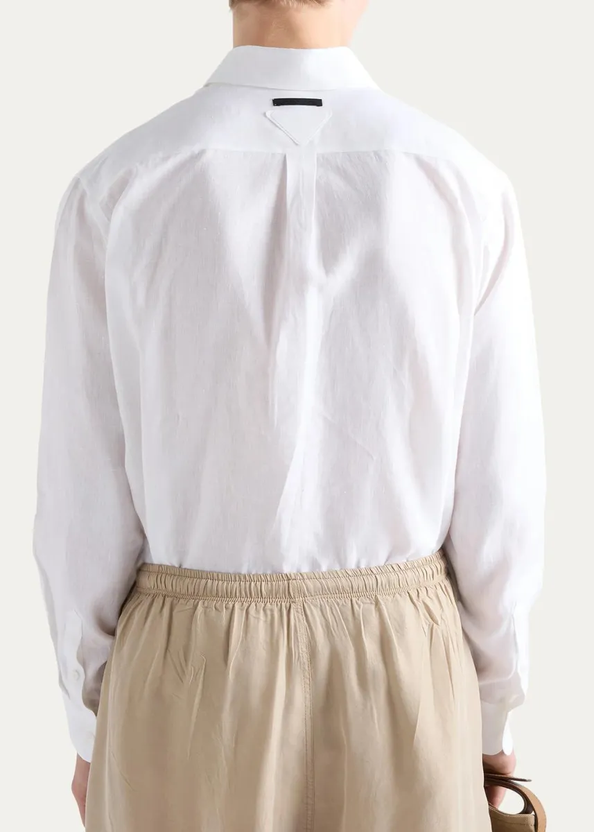 Prada Men's Linen Button-Front Shirt | Thumbnail 3 Prada Men's Linen Button-Front Shirt | Thumbnail 3