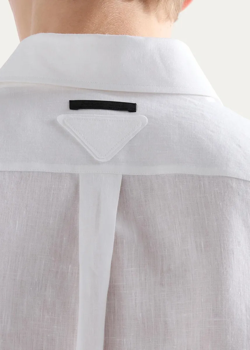Prada Men's Linen Button-Front Shirt | Thumbnail 5 Prada Men's Linen Button-Front Shirt | Thumbnail 5