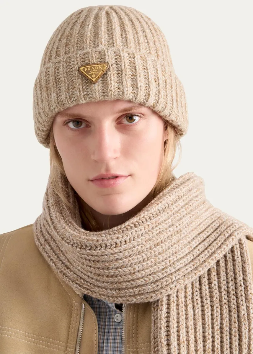 Prada Cashmere-Wool Rib Knit Beanie | Thumbnail 2